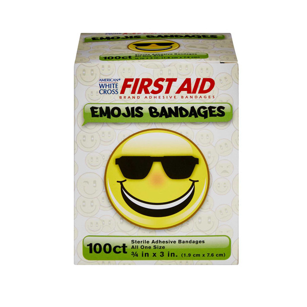 Adhesive Strip American White Cross First Aid 3/4 X 3 Inch Plastic Rectangle Kid Design Emojis Sterile 15606 Case/1200 DUKAL CORPORATION 1052945_CS