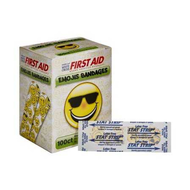 Adhesive Strip American White Cross First Aid 3/4 X 3 Inch Plastic Rectangle Kid Design Emojis Sterile 15606 Case/1200 DUKAL CORPORATION 1052945_CS