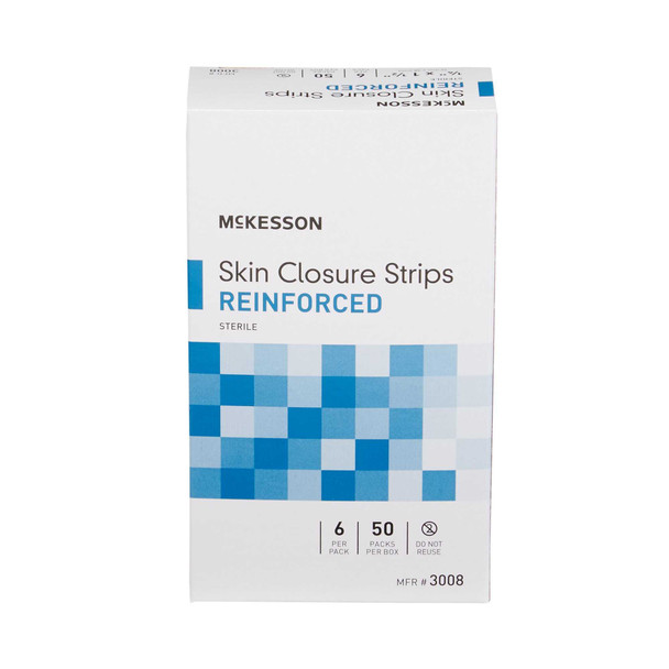 Skin Closure Strip McKesson 1/4 X 1-1/2 Inch Nonwoven Material Reinforced Strip White 3008 Pack/6 MCK BRAND 876307_PK