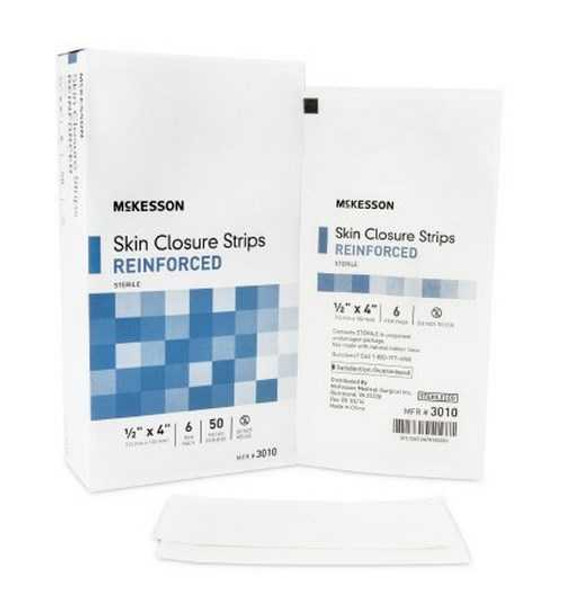 Skin Closure Strip McKesson 1/2 X 4 Inch Nonwoven Material Reinforced Strip White 3010 Case/200 MCK BRAND 876309_CS