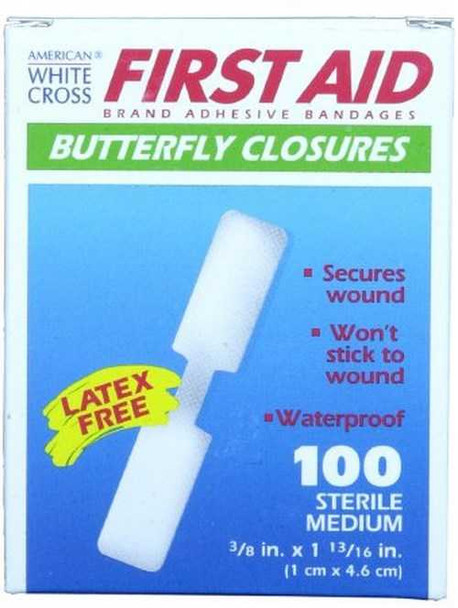 Skin Closure Strip First Aid Brand 3/8 X 1-13/16 Inch Nonwoven Material Butterfly Closure White 1975033 Box/100 DUKAL CORPORATION 239054_BX