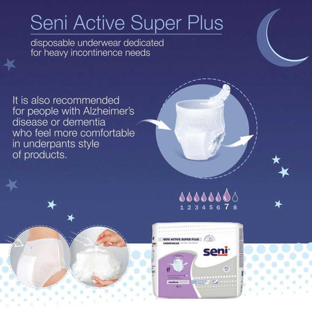 Unisex Adult Absorbent Underwear Seni Active Super Plus Pull On with Tear Away Seams X-Large Disposable Heavy Absorbency S-XL07-AP1 Pack/7 6195069 TZMO USA Inc 1163820_PK