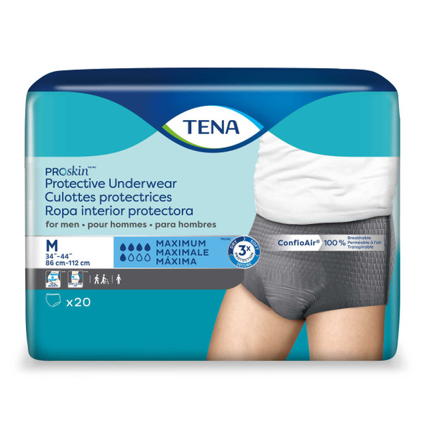 Male Adult Absorbent Underwear TENA ProSkin Protective Pull On with Tear Away Seams Medium Disposable Moderate Absorbency 73520 Bag/20 67417 Essity HMS North America Inc 1135410_BG