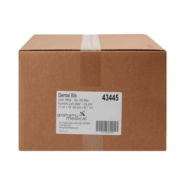 Dental Bib graham medical 13-1/2 W X 18 L Inch White NonSterile 43445 Case/500 ELH03 Graham Medical Products 853587_CS