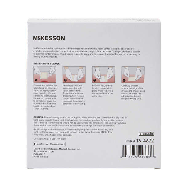 Foam Dressing McKesson 6 X 6 Inch Square Acrylic Adhesive with Border Sterile 16-4672 Each/1 779 MCK BRAND 1138299_EA