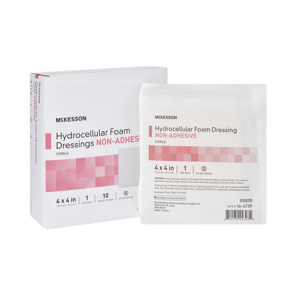 Foam Dressing McKesson 4 X 4 Inch Square Non-Adhesive without Border Sterile 16-4739 Case/100 14886 MCK BRAND 1138304_CS