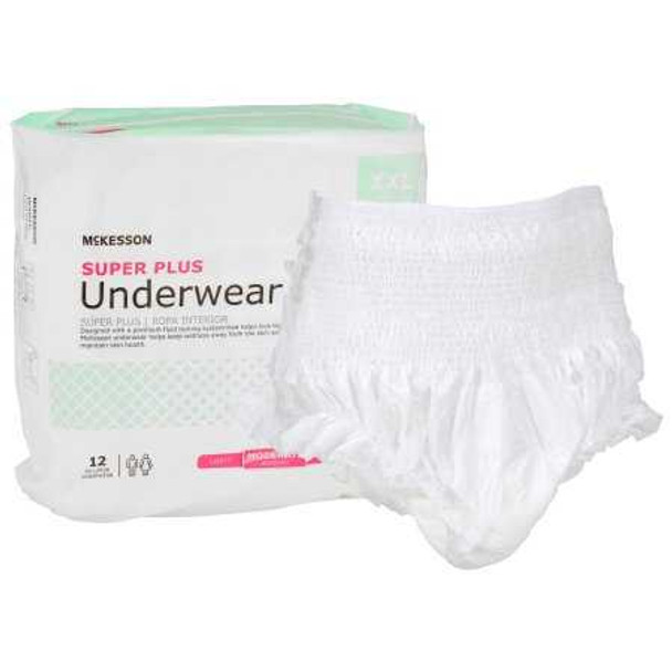 Unisex Adult Absorbent Underwear McKesson Super Plus Pull On with Tear Away Seams 2X-Large Disposable Moderate Absorbency UWGXXL Bag/12 104443 MCK BRAND 1114449_BG