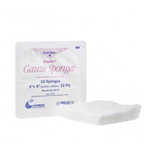 Gauze Sponge McKesson Brand Cotton 12-Ply 4 X 4 Inch Square Sterile 42-72 Case/1280 751-01-GCP McKesson Medical Surgical 983552_CS