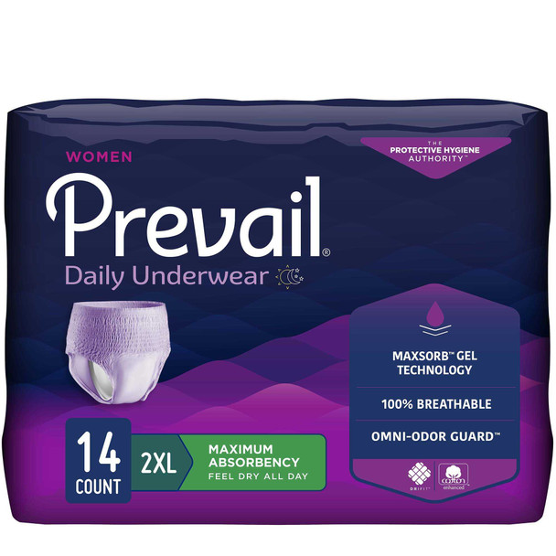 Female Adult Absorbent Underwear Prevail For Women Daily Underwear Pull On with Tear Away Seams 2X-Large Disposable Heavy Absorbency PWC-517 Case/56 79-82018 First Quality 1126187_CS