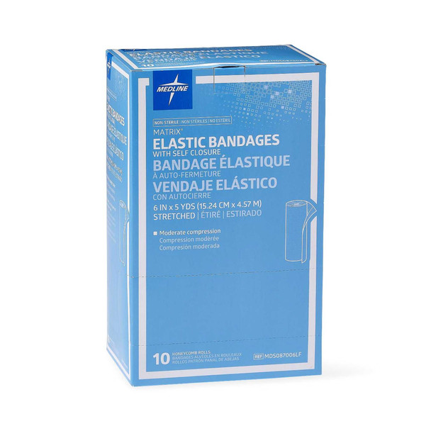 Elastic Bandage Matrix 6 Inch X 5 Yard Medium Compression Double Hook and Loop Closure Natural NonSterile MDS087006LF Box/10 595200 MEDLINE 498692_BX