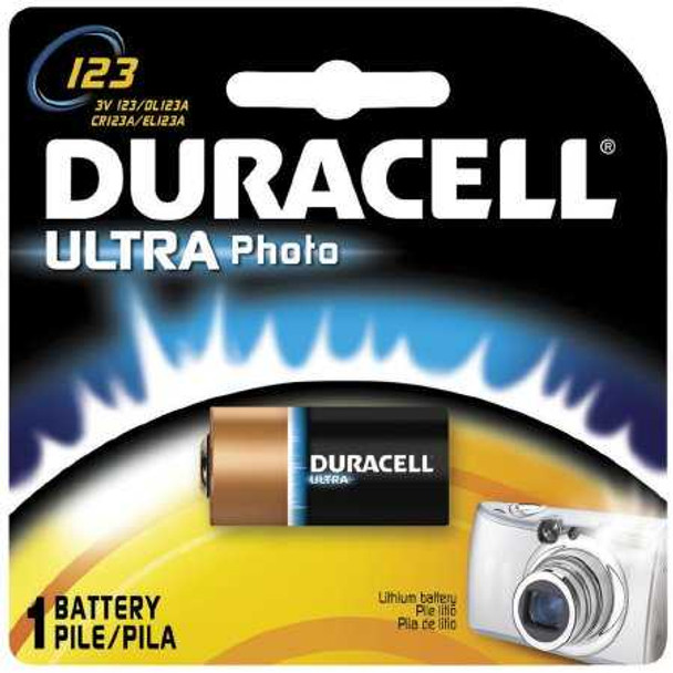 Lithium Battery Duracell Ultra 123A Cell 3V Disposable 1 Pack DL123ABPK Case/36 1596C Duracell 1009786_CS