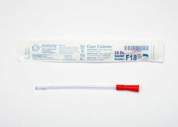 Urethral Catheter Cure Catheter Straight Tip Uncoated PVC 18 Fr. 6 Inch F18 Box/30 44860 CURE MEDICAL 843623_BX