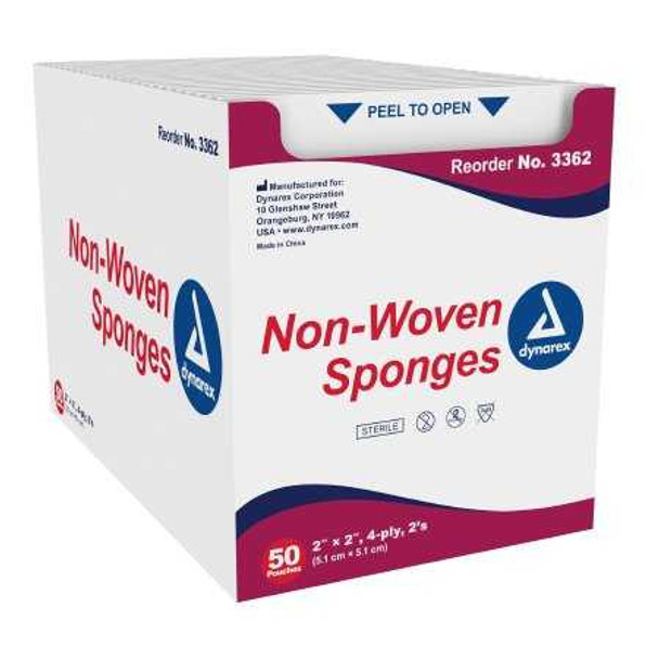 Nonwoven Sponge DynarexNonwoven 4-Ply 2 X 2 Inch Square Sterile 3362 Box/50 79-89328 Dynarex 1139937_BX