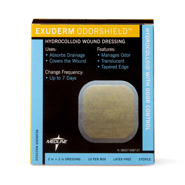 Hydrocolloid Dressing Exuderm OdorShield 2 X 2 Inch Square Sterile MSC5522 Box/10 91111 MEDLINE 650950_BX