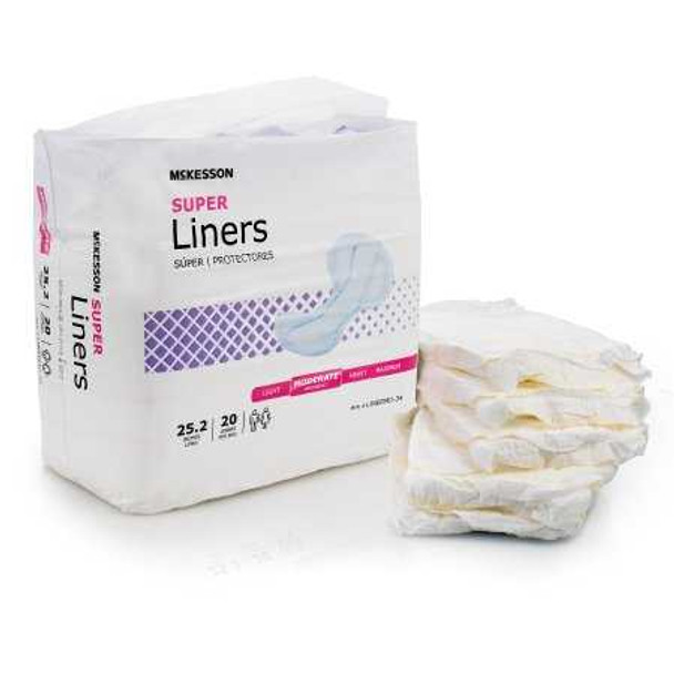 Incontinence Liner McKesson Super 25-1/5 Inch Length Moderate Absorbency Polymer Core One Size Fits Most Adult Unisex Disposable LINERMD-34 Case/80 90-1690 MCK BRAND 1187897_CS