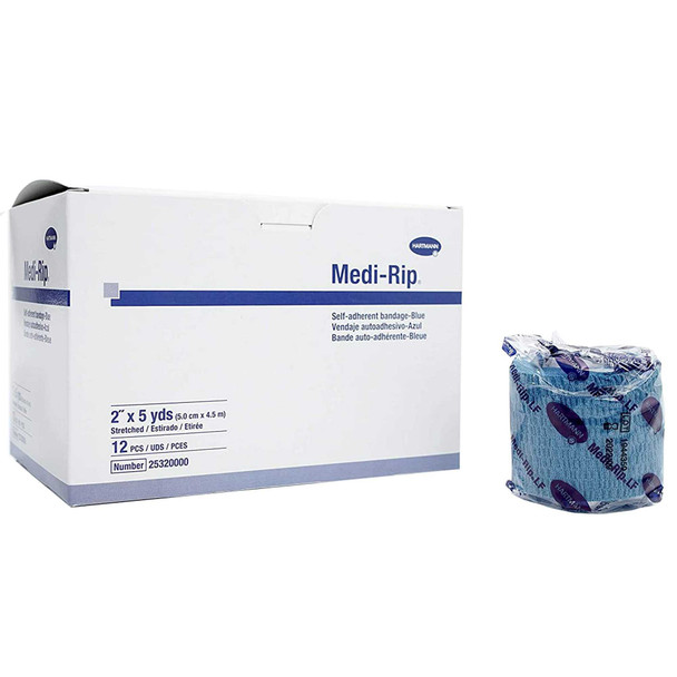 Cohesive Bandage Medi-Rip 2 Inch X 5 Yard Standard Compression Self-adherent Closure Blue NonSterile 25320000 Case/96 3239 Hartmann 443869_CS