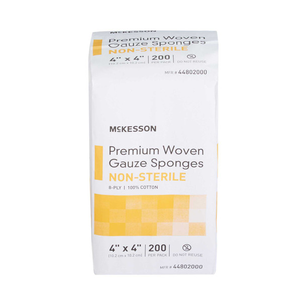 Gauze Sponge McKesson Woven Cotton 8-Ply 4 X 4 Inch Square NonSterile 44802000 Case/4000 16-I80-12403-S MCK BRAND 446041_CS