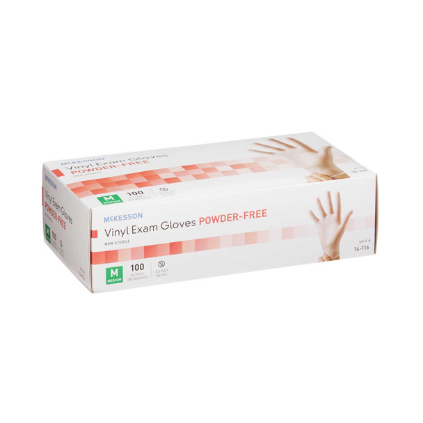 Exam Glove McKesson NonSterile Clear Powder Free Vinyl Ambidextrous Smooth Not Chemo Approved Medium 14-116 Case/1000 14-116 MCK BRAND 354439_CS