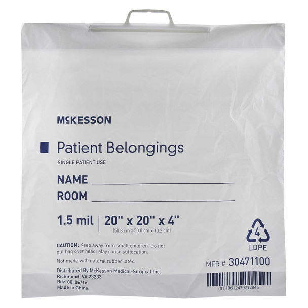 Patient Belongings Bag McKesson 4 X 20 X 20 Inch Polyethylene White 30471100 Case/250 30471100 MCK BRAND 447757_CS