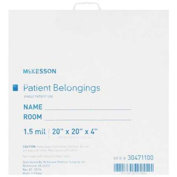 Patient Belongings Bag McKesson 4 X 20 X 20 Inch Polyethylene White 30471100 Case/250 30471100 MCK BRAND 447757_CS