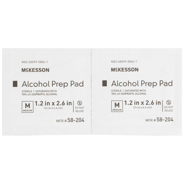 Alcohol Prep Pad McKesson Isopropyl Alcohol 70% Individual Packet Medium Sterile 58-204 Box/200 MCK BRAND 191089_BX