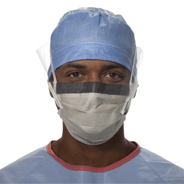 Surgical Mask with Eye Shield FluidShield Pleated Ties One Size Fits Most Blue / Orange 62114 Box/25 62114 HALYARD SALES LLC 199537_BX