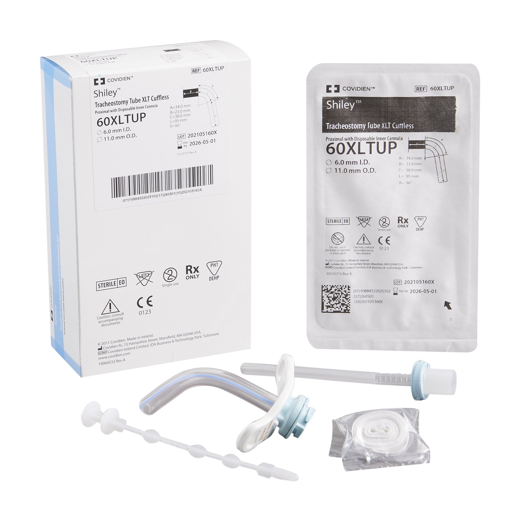 Uncuffed Tracheostomy Tube Shiley XLT Disposable IC Size 60 Adult