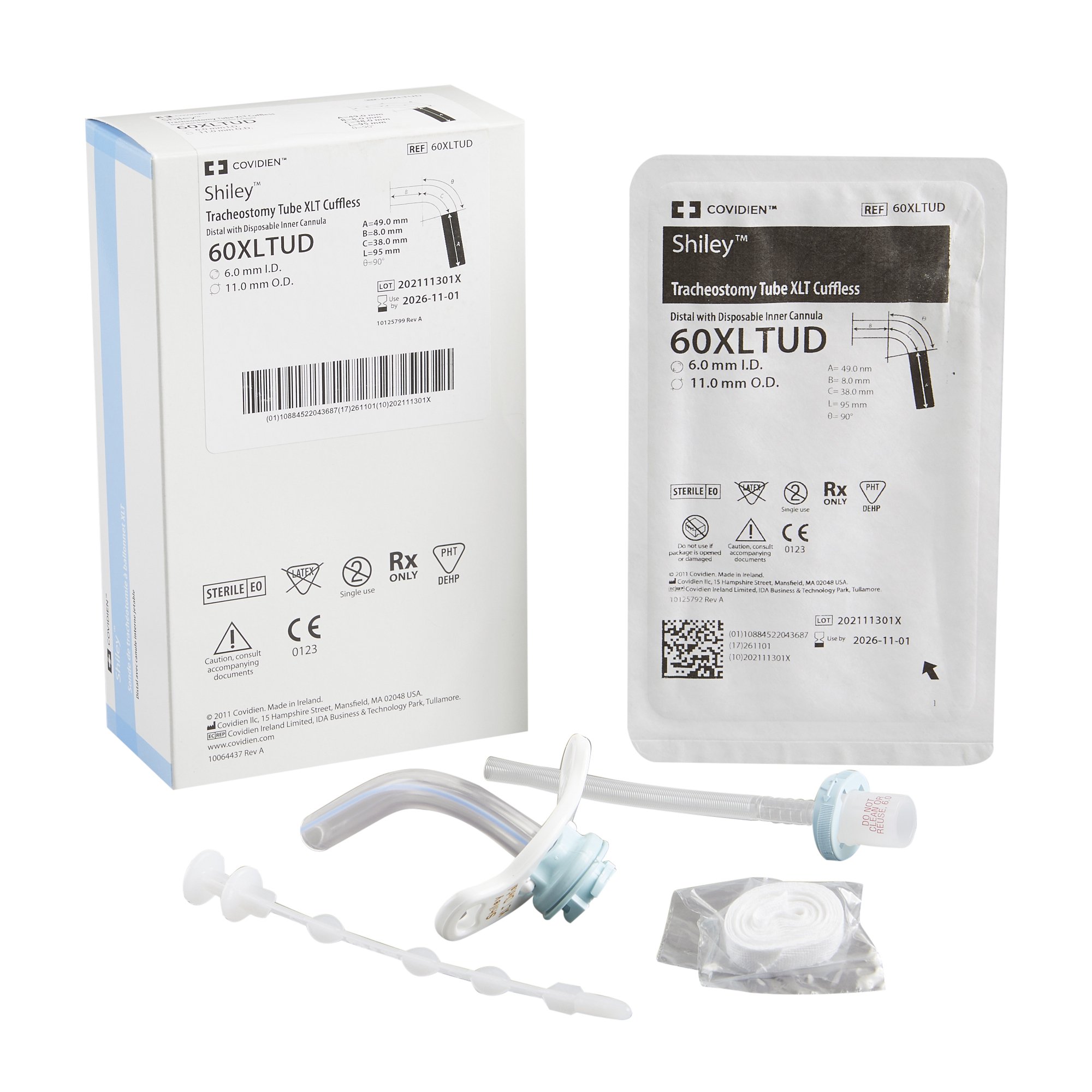 Uncuffed Tracheostomy Tube Shiley XLT Disposable IC Size 60 Adult