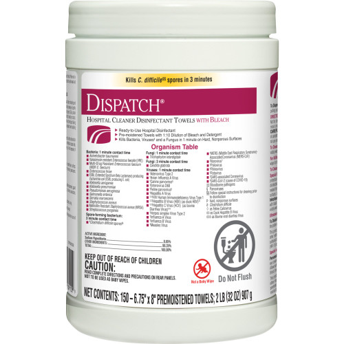 Surface Disinfectant Cleaner Dispatch with Bleach Premoistened Manual ...
