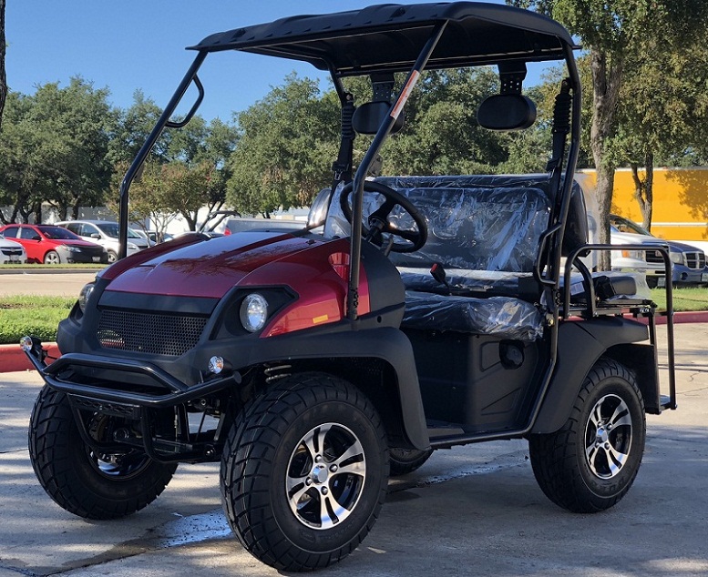 Red - Fully Loaded Cazador OUTFITTER 200 Golf Cart 4 Seater UTV - Fully Assembled and Tested - Red Front Side View