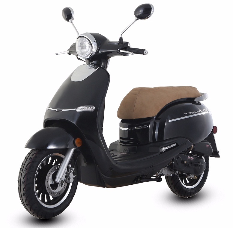 Trail Master Turino 50A Scooter, With Electric and kick start - Black-Front-View