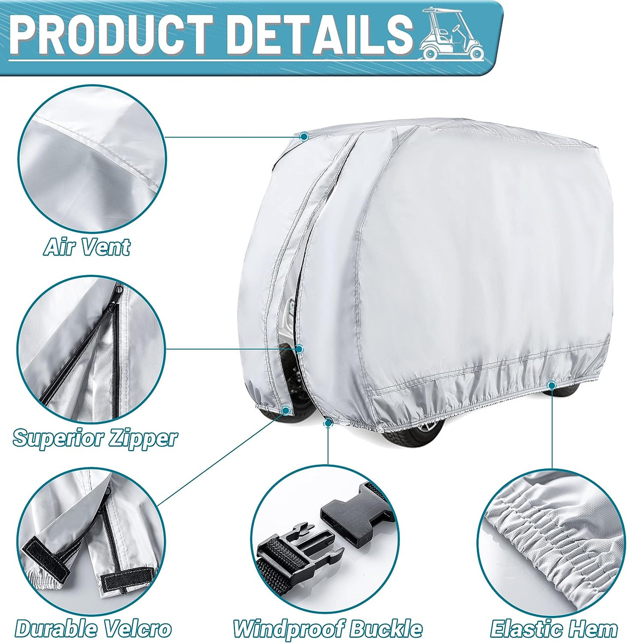 4 Passenger 400D Waterproof Sunproof Golf Cart Cover Roof 80" L, Fits EZ GO, Club Car and Yamaha, Dustproof and Durable