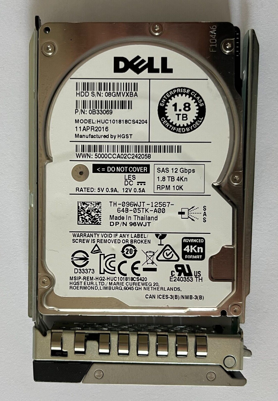 96WJT Dell HITACHI HUC101818CS4204 1.8TB SAS 10K 12GBPS 4Kn 2.5" HDD 096WJT HARD