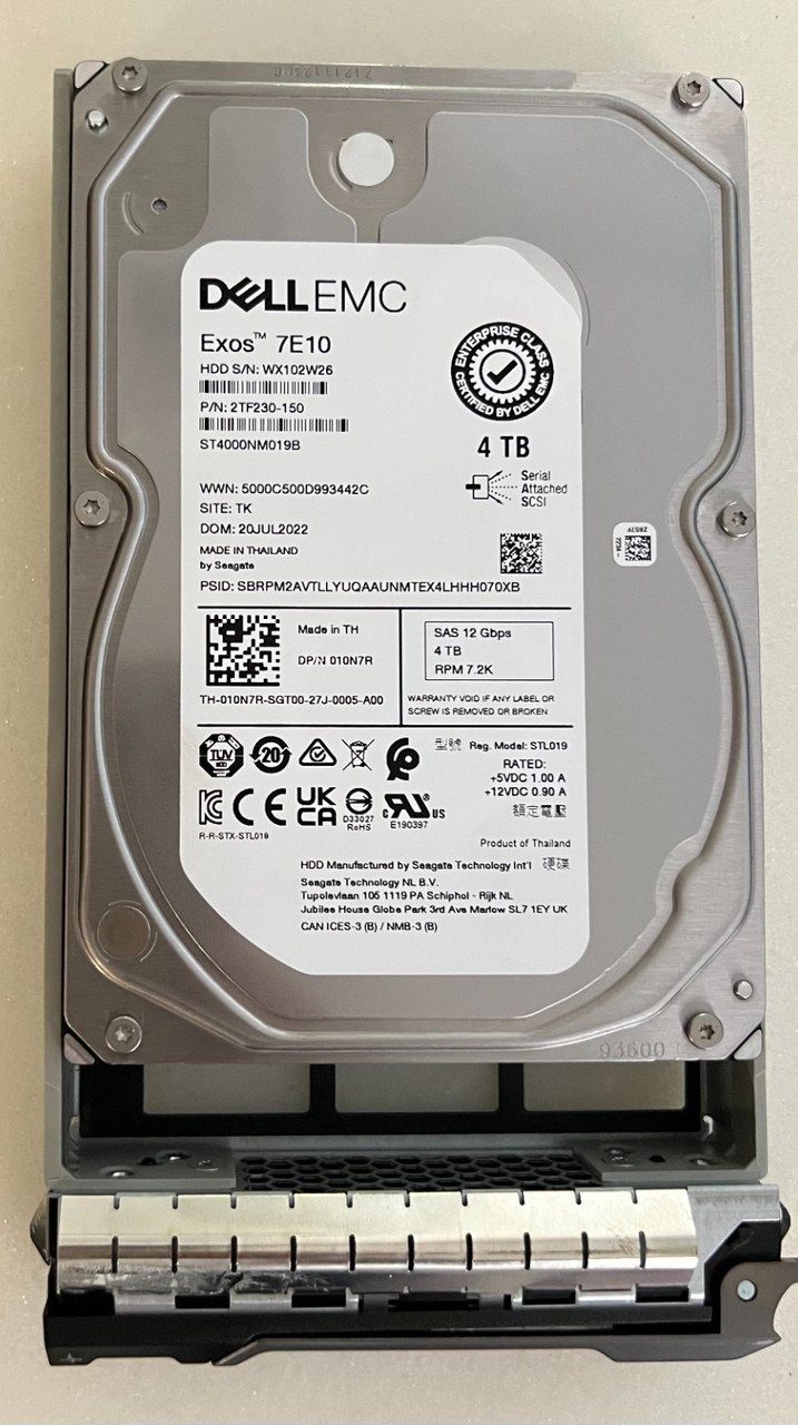 10N7R DELL SEAGATE ST4000NM019B 4TB 7.2K 12G SAS 3.5" HDD 010N7R R730 T430 T440