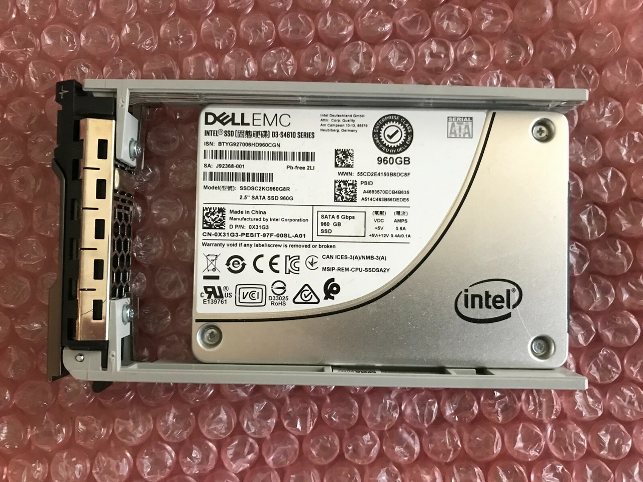 X31G3 DELL D3-S4610 SERIES 960GB MU SATA 6GBPS 2.5IN SSD SSDSC2KG960G8R 0X31G3