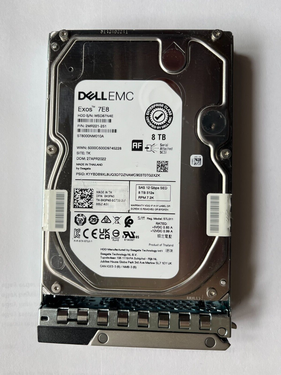 H3PN0 Dell Seagate ST8000NM010A 8TB 3.5" 12Gbps 7.2K RPM SAS 512E SED HDD 0H3PN0