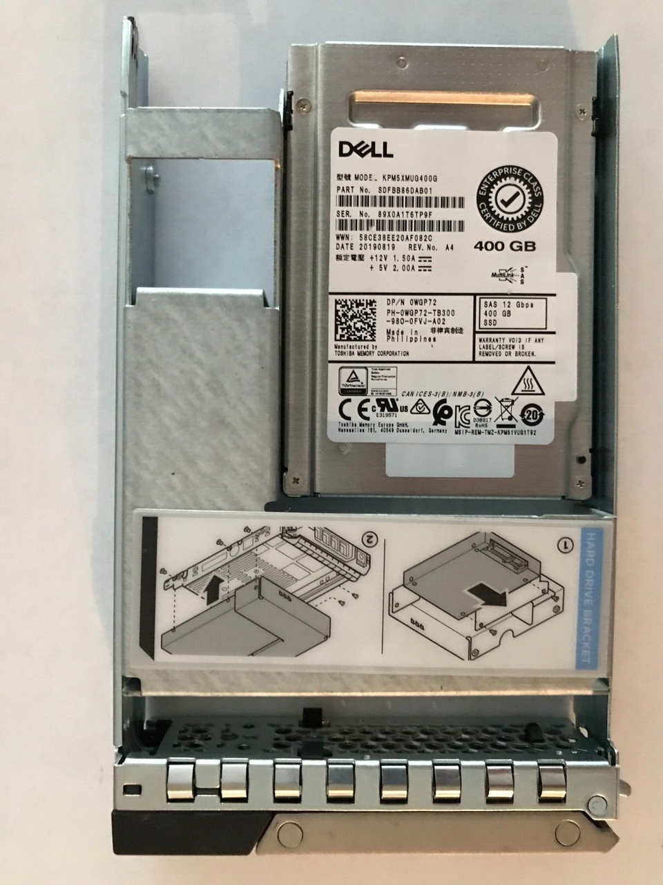 WGP72	DELL TOSHIBA KPM5XMUG400G 400GB 12Gb/s 2.5" SAS SSD R440 T350 R740 R540