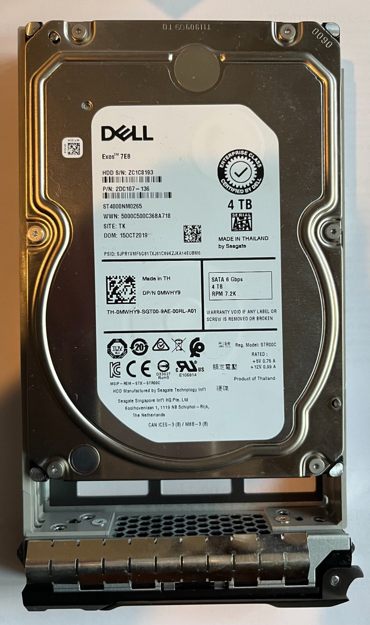 MWHY9 DELL 4TB 7.2K 6GBPS 3.5" SATA HARD DRIVE SEAGATE ST4000NM0265 0MWHY9 R530