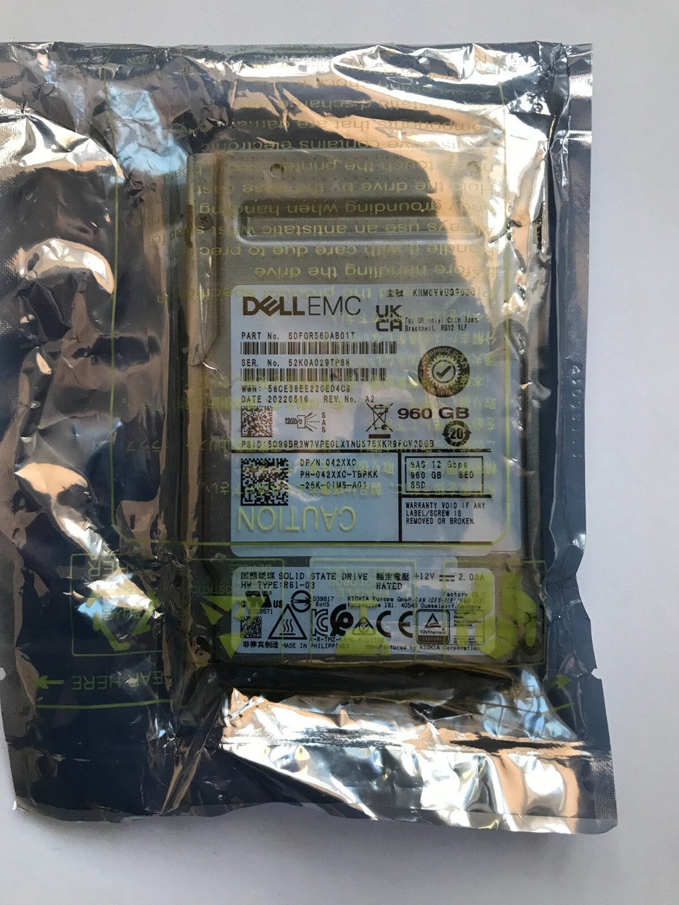 42XXC Dell 960GB 12Gbps vSAS Mix Use TLC SED 2.5 SSD KRM6VVUG960G 042XXC