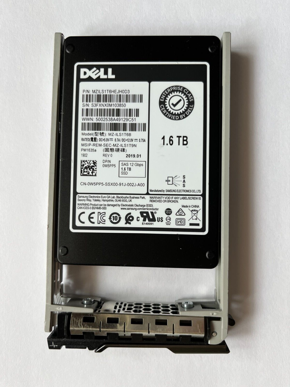 W5PP5 Dell 1.6TB 12Gbps SAS Mix Use 2.5'' SSD PM1635a 0W5PP5 Samsung MZ-ILS1T6B