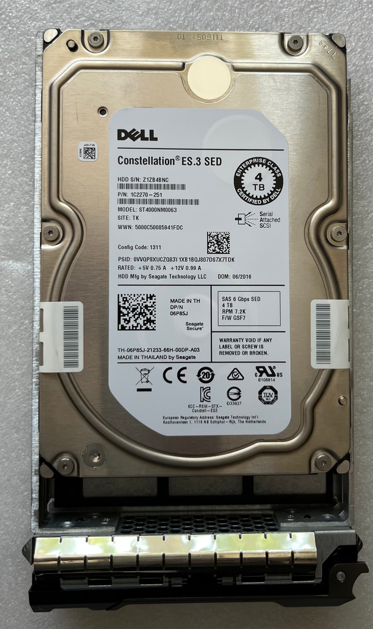 6P85J DELL SEAGATE ST4000NM0063 4TB 7.2K RPM 6Gbs SED SAS HARD DRIVE 06P85J HDD