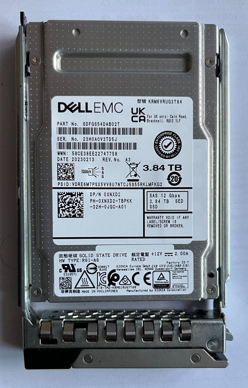 XNXD2 DELL KIOXIA 3.84TB SAS 12GBPS RI SED 2.5" SSD KRM6VRUG3T84 0XNXD2 R640