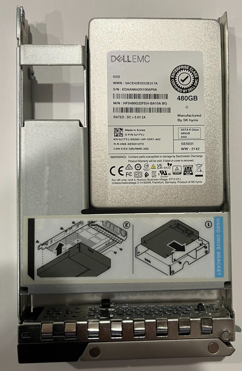 J1TYJ DELL HYNIX 480GB SATA SSD 6Gbps HFS480G32FEH-BA10A 0J1TYJ R540 R440 T350