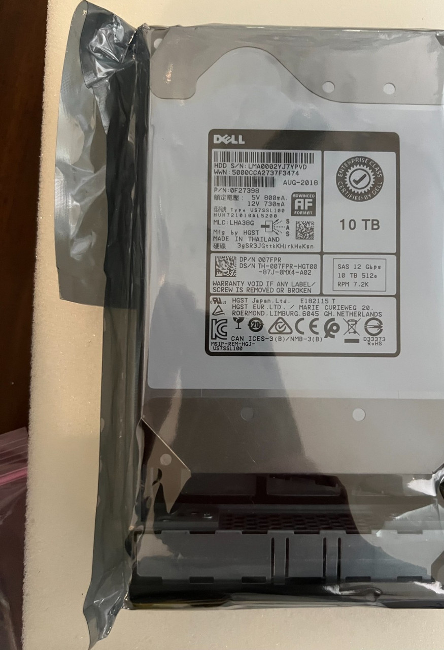 07FPR DELL WD 10TB 7.2K 3.5" 12GBPS NL SAS HDD HUH721010AL5200 007FPR R730 R530