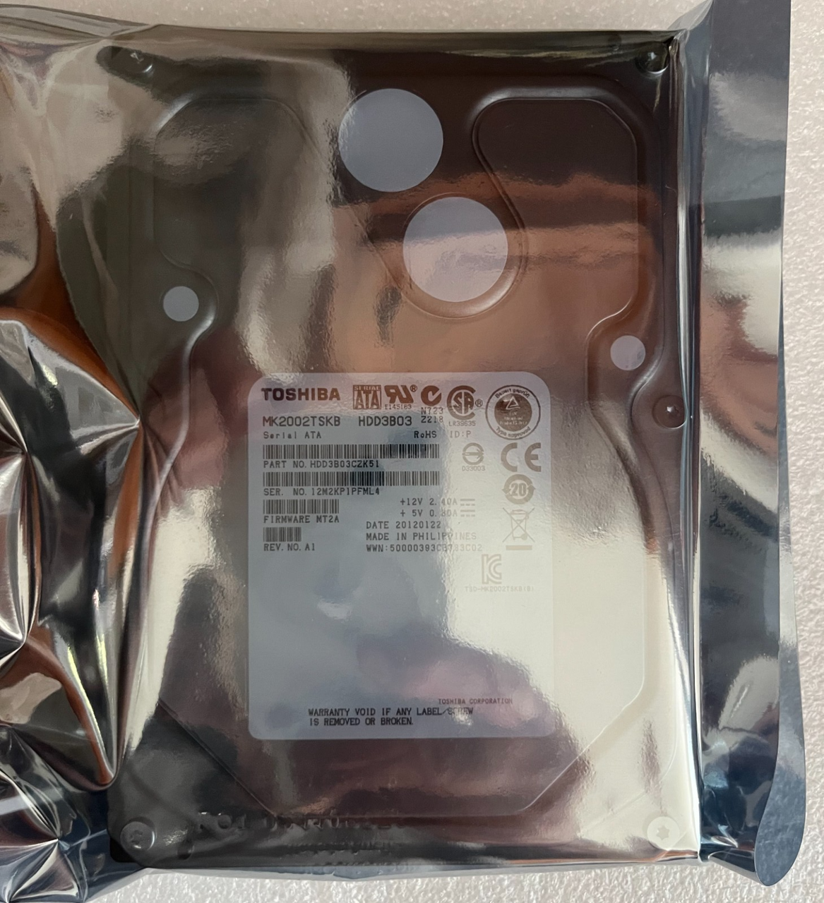 TOSHIBA MK2002TSKB 2TB 7200 RPM SATA HDD Hard Drive