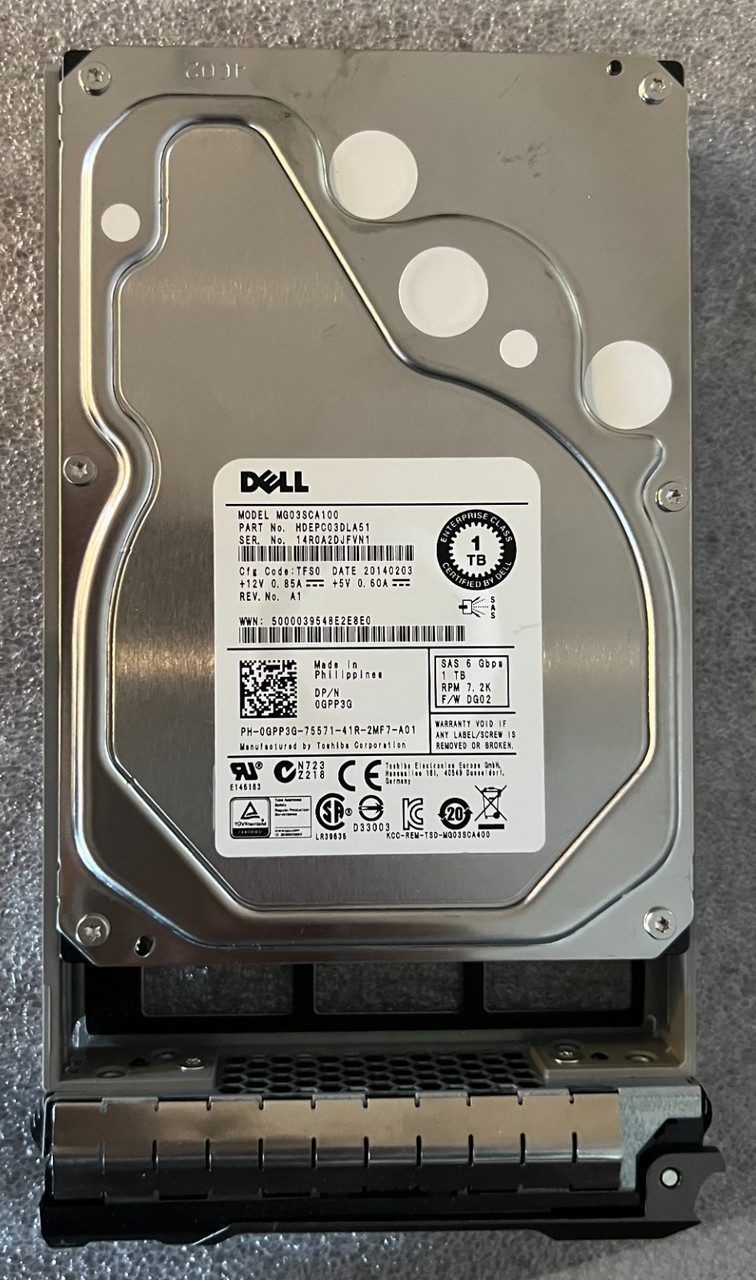 GPP3G DELL Toshiba 1TB 7.2K SAS 6Gb/s 3.5" 512e HDD 0GPP3G MG03SCA100 NEW