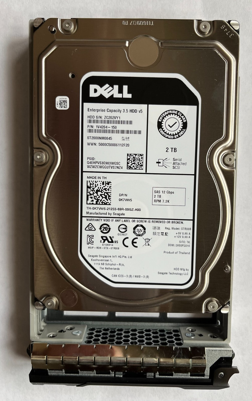 0K7VW5 Dell  Seagate ST2000NM0045 2TB 7.2K 12G SAS 3.5" 512n HDD K7VW5 R730 T440