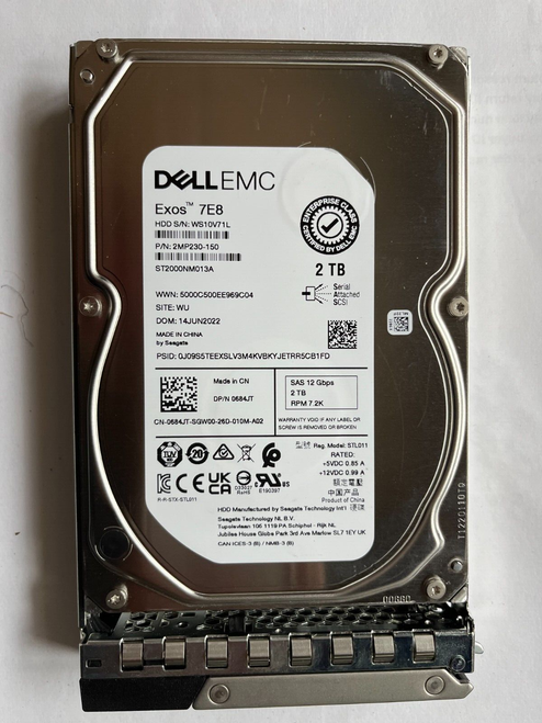684JT DELL SEAGATE ST2000NM013A 2TB 7.2K SAS 3.5" 12Gb/s HDD 0684JT R540 T350