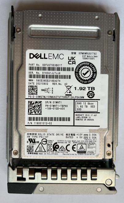 1WHT1 DELL EMC KPM6WRUG1T92  1.92TB SAS 12gbps 2.5in SED SSD 01WHT1