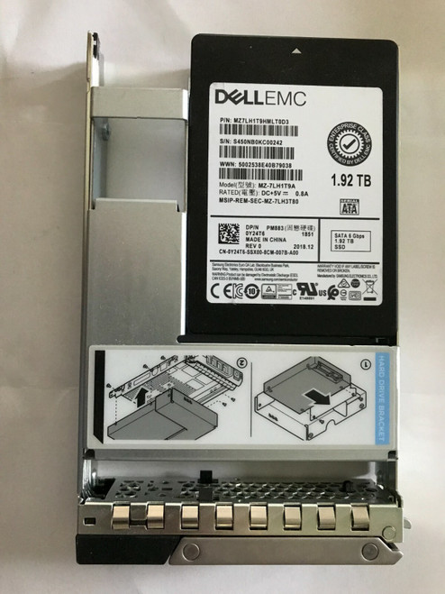 Y24T6 DELL SAMSUNG MZ-7LH1T9A 1.92TB SATA RI 6Gbps 3.5in SSD R640 R440 R740